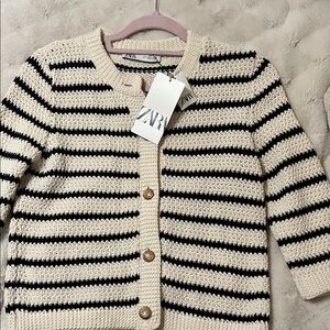 Zara Cream and Black Striped Knit Sweater